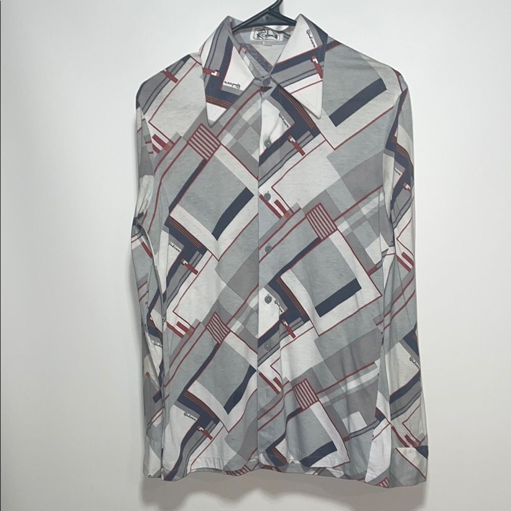 Vintage Roland Gray and Red Casual Button Down Shirt